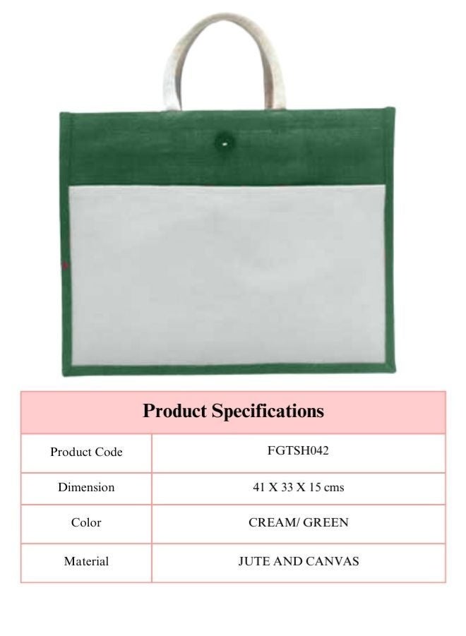 Fatio Set of 10 Eco-Friendly Jute Canvas Bags – Cream and Green, Durable & Versatile - Image 4